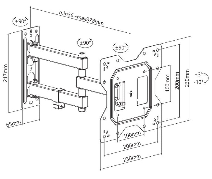 TRICK TRL800 – tehnički crtež sa dimenzijama i izvlačenjem 56–378 mm