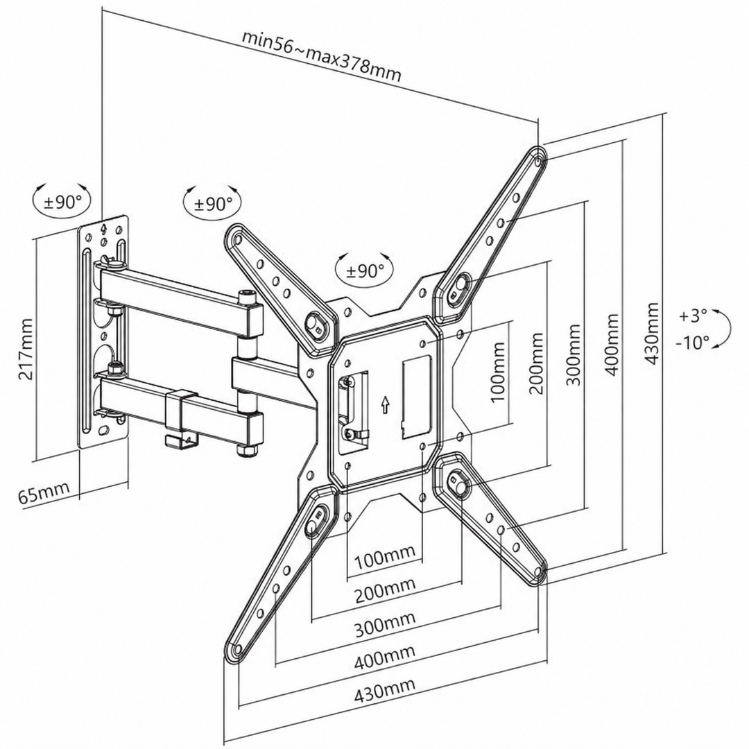 TRICK TRL900 – tehnički crtež sa dimenzijama i izvlačenjem 56–378 mm